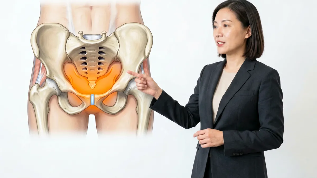 女性私密紧致视频中凯格尔训练入门演示，专业讲师配合动画展示盆底肌收缩位置